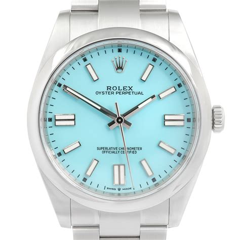 Rolex Mens Oyster Perpetual Diamond Dial 34mm Tiffany Blue